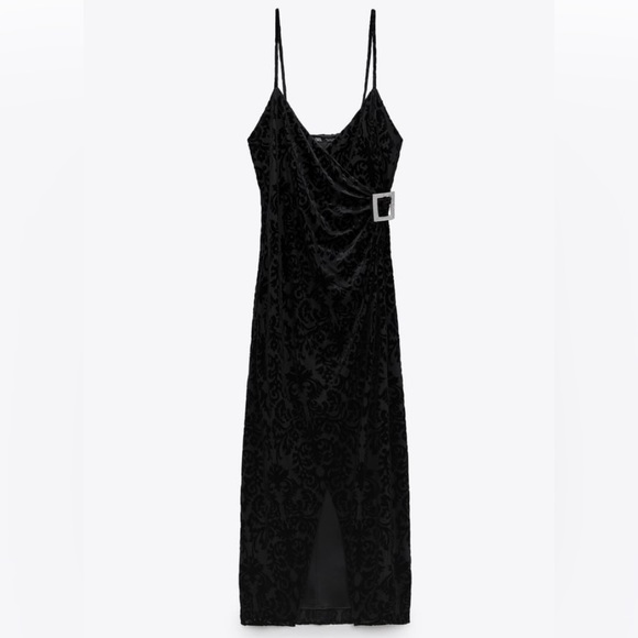 Zara Black Jacquard Dress with Rhinestone Buckle - Picture 3 of 8